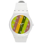 Autmn Stripes Colors Geometric Print Design Round Plastic Sport Watch (M)