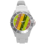 Autmn Stripes Colors Geometric Print Design Round Plastic Sport Watch (L)