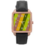 Autmn Stripes Colors Geometric Print Design Rose Gold Leather Watch 