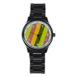 Autmn Stripes Colors Geometric Print Design Stainless Steel Round Watch