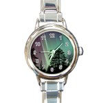 Silhouette Of Aurora Borealis Round Italian Charm Watch