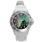 Silhouette Of Aurora Borealis Round Plastic Sport Watch (L)