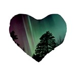 Silhouette Of Aurora Borealis Standard 16  Premium Flano Heart Shape Cushions