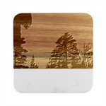 Silhouette Of Aurora Borealis Marble Wood Coaster (Square)