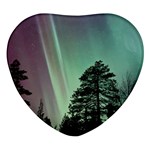 Silhouette Of Aurora Borealis Heart Glass Fridge Magnet (4 pack)