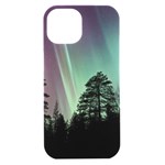 Silhouette Of Aurora Borealis iPhone 15 Black UV Print PC Hardshell Case