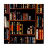 Assorted Title Of Books Piled In The Shelves Assorted Book Lot Inside The Wooden Shelf Tile Coaster