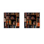 Assorted Title Of Books Piled In The Shelves Assorted Book Lot Inside The Wooden Shelf Cufflinks (Square)