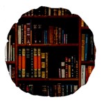 Assorted Title Of Books Piled In The Shelves Assorted Book Lot Inside The Wooden Shelf Large 18  Premium Round Cushions