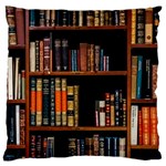 Assorted Title Of Books Piled In The Shelves Assorted Book Lot Inside The Wooden Shelf Standard Premium Plush Fleece Cushion Case (One Side)