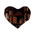 Assorted Title Of Books Piled In The Shelves Assorted Book Lot Inside The Wooden Shelf Standard 16  Premium Flano Heart Shape Cushions