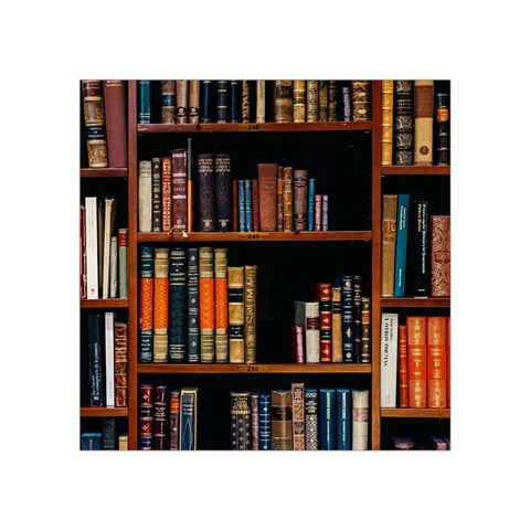 Assorted Title Of Books Piled In The Shelves Assorted Book Lot Inside The Wooden Shelf Square Tapestry (Small) from ArtsNow.com Front