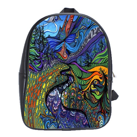 Psychedelic Digital Art Artwork Landscape Colorful School Bag (Large) from ArtsNow.com Front