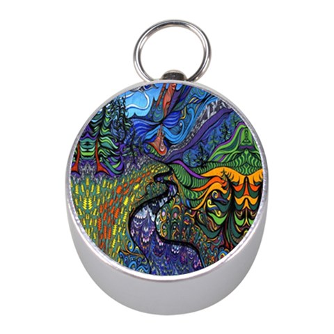 Psychedelic Digital Art Artwork Landscape Colorful Mini Silver Compasses from ArtsNow.com Front