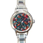 Vintage Tattoos Colorful Seamless Pattern Round Italian Charm Watch