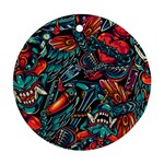 Vintage Tattoos Colorful Seamless Pattern Ornament (Round)