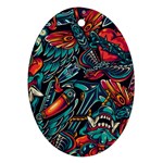 Vintage Tattoos Colorful Seamless Pattern Ornament (Oval)