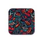 Vintage Tattoos Colorful Seamless Pattern Rubber Coaster (Square)