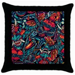 Vintage Tattoos Colorful Seamless Pattern Throw Pillow Case (Black)