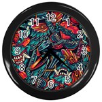 Vintage Tattoos Colorful Seamless Pattern Wall Clock (Black)