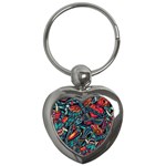 Vintage Tattoos Colorful Seamless Pattern Key Chain (Heart)