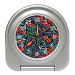 Vintage Tattoos Colorful Seamless Pattern Travel Alarm Clock