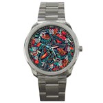 Vintage Tattoos Colorful Seamless Pattern Sport Metal Watch