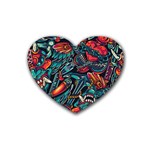 Vintage Tattoos Colorful Seamless Pattern Rubber Heart Coaster (4 pack)