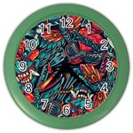 Vintage Tattoos Colorful Seamless Pattern Color Wall Clock