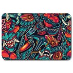 Vintage Tattoos Colorful Seamless Pattern Large Doormat