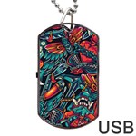 Vintage Tattoos Colorful Seamless Pattern Dog Tag USB Flash (One Side)