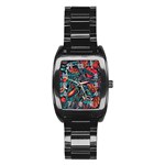 Vintage Tattoos Colorful Seamless Pattern Stainless Steel Barrel Watch