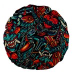 Vintage Tattoos Colorful Seamless Pattern Large 18  Premium Flano Round Cushions