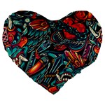 Vintage Tattoos Colorful Seamless Pattern Large 19  Premium Flano Heart Shape Cushions