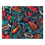 Vintage Tattoos Colorful Seamless Pattern Premium Plush Fleece Blanket (Large)