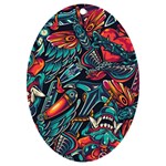 Vintage Tattoos Colorful Seamless Pattern UV Print Acrylic Ornament Oval