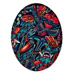 Vintage Tattoos Colorful Seamless Pattern Oval Glass Fridge Magnet (4 pack)