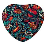 Vintage Tattoos Colorful Seamless Pattern Heart Glass Fridge Magnet (4 pack)