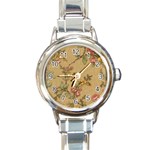 Flowers, Branches, Desenho, Edge, Leaves Round Italian Charm Watch