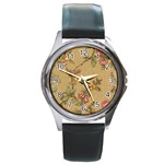 Flowers, Branches, Desenho, Edge, Leaves Round Metal Watch