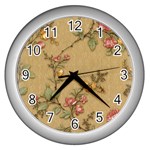 Flowers, Branches, Desenho, Edge, Leaves Wall Clock (Silver)