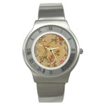 Flowers, Branches, Desenho, Edge, Leaves Stainless Steel Watch