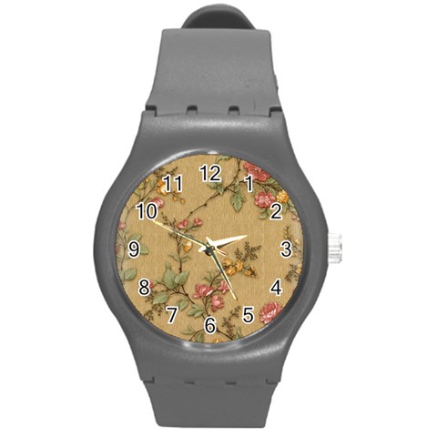 Flowers, Branches, Desenho, Edge, Leaves Round Plastic Sport Watch (M) from ArtsNow.com Front