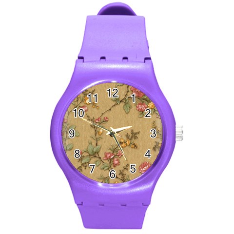 Flowers, Branches, Desenho, Edge, Leaves Round Plastic Sport Watch (M) from ArtsNow.com Front