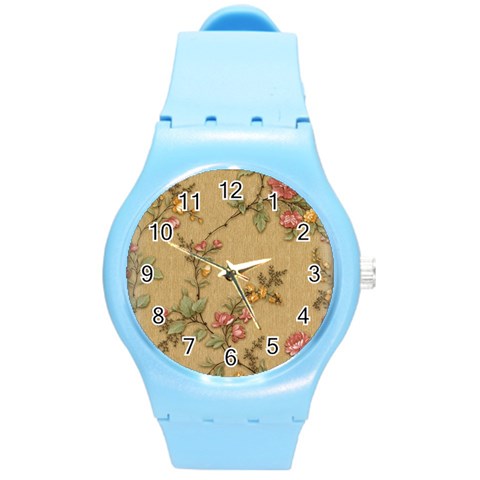 Flowers, Branches, Desenho, Edge, Leaves Round Plastic Sport Watch (M) from ArtsNow.com Front