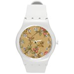 Flowers, Branches, Desenho, Edge, Leaves Round Plastic Sport Watch (M)