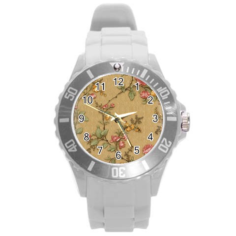 Flowers, Branches, Desenho, Edge, Leaves Round Plastic Sport Watch (L) from ArtsNow.com Front