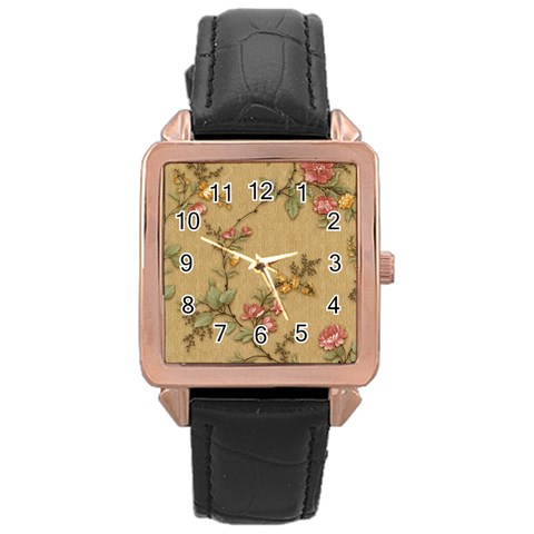 Flowers, Branches, Desenho, Edge, Leaves Rose Gold Leather Watch  from ArtsNow.com Front