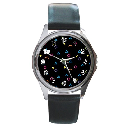 Kids , Kids , Background, Doodle Round Metal Watch from ArtsNow.com Front