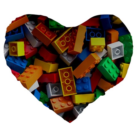 Lego, Toy Block, Colorfulness Large 19  Premium Flano Heart Shape Cushions from ArtsNow.com Front